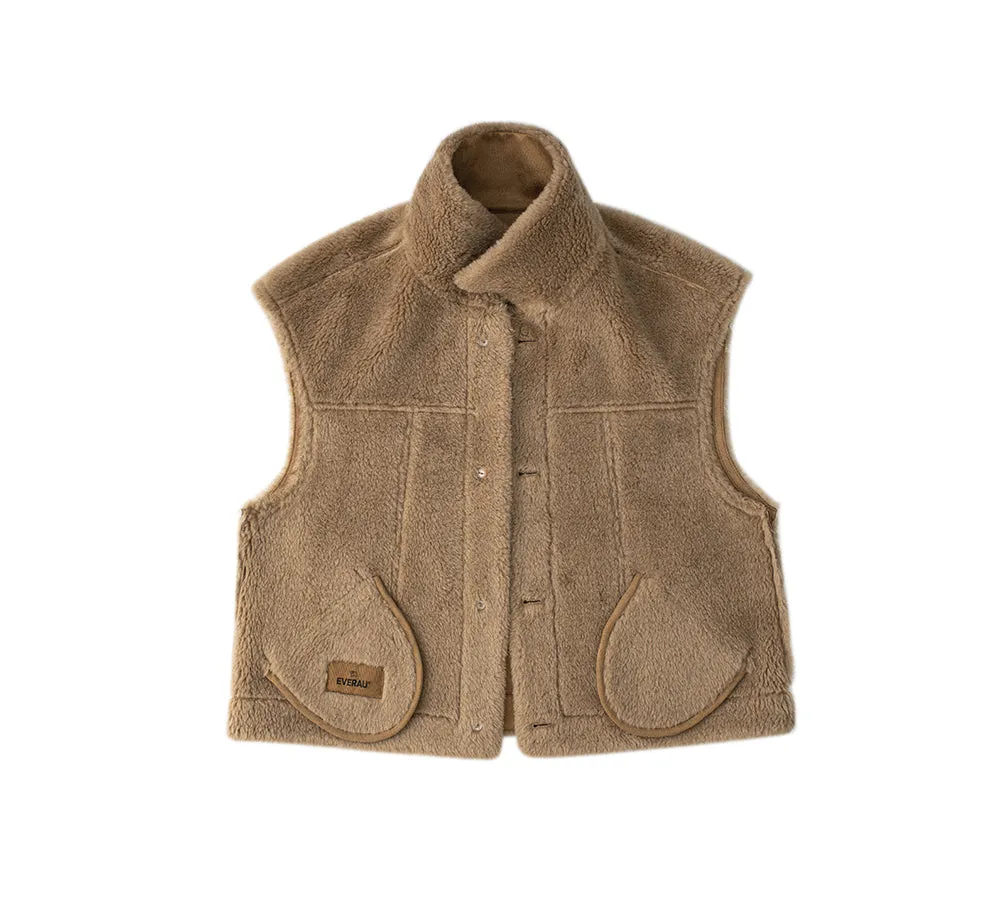 EVERAU® Fluffy Sheepskin Wool Sleeveless Vest Warda
