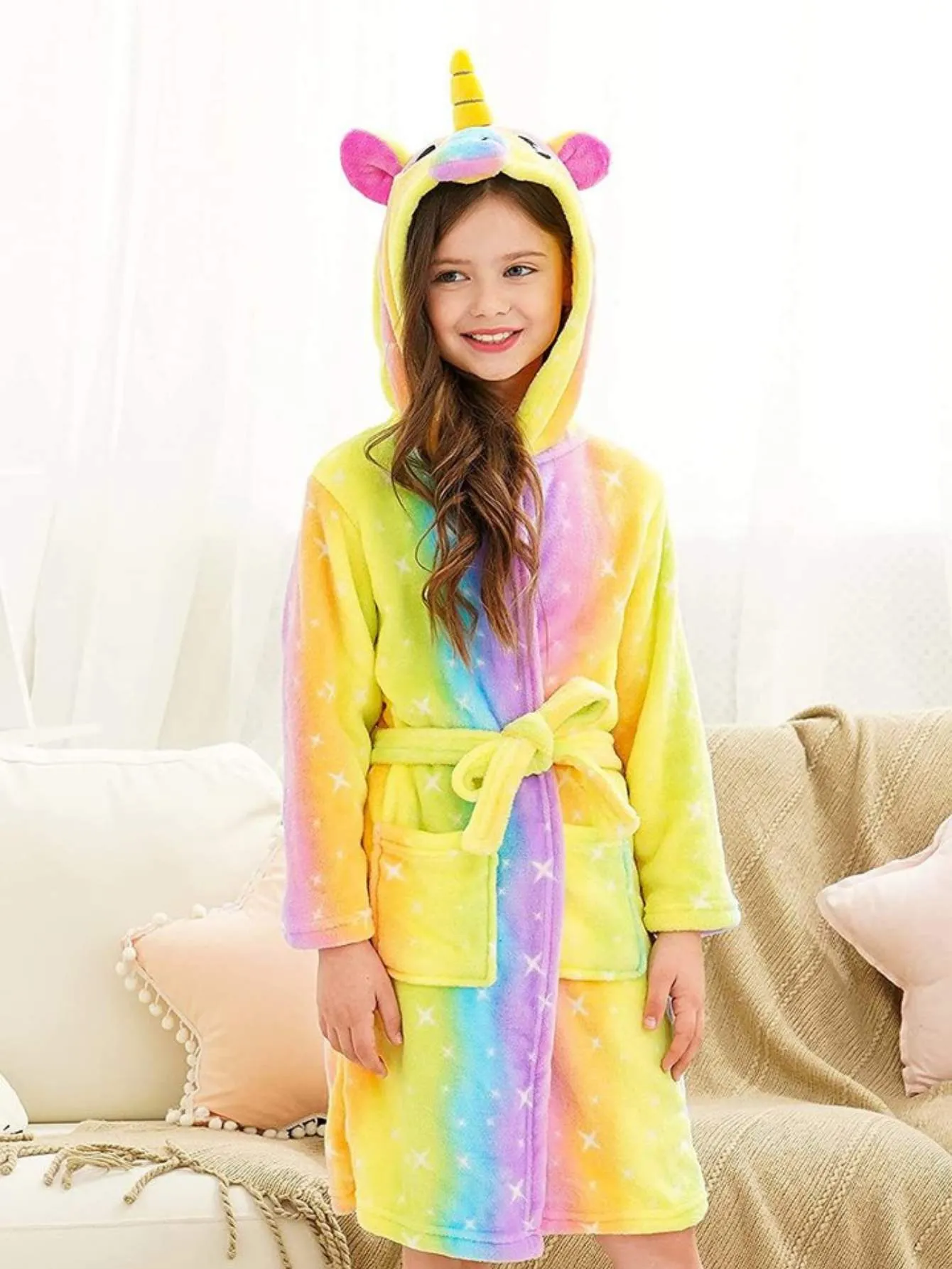 Unicorn Girls Robes Pajamas Rainbow Soft Hooded Galaxy Bathrobe - Doctor Unicorn